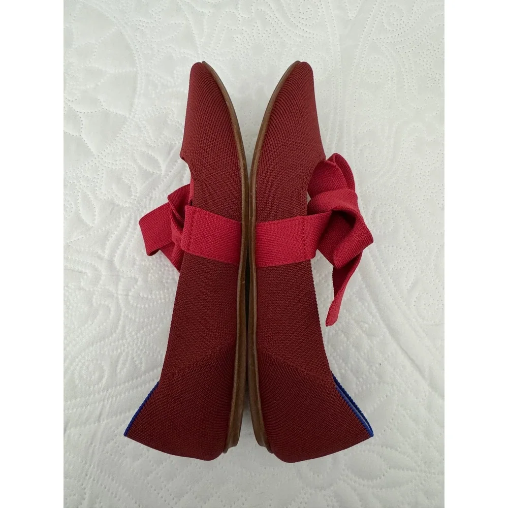 Rothy's Bow Tie Mary Jane Pointed Toe Flats Shoes Red Size 8.5